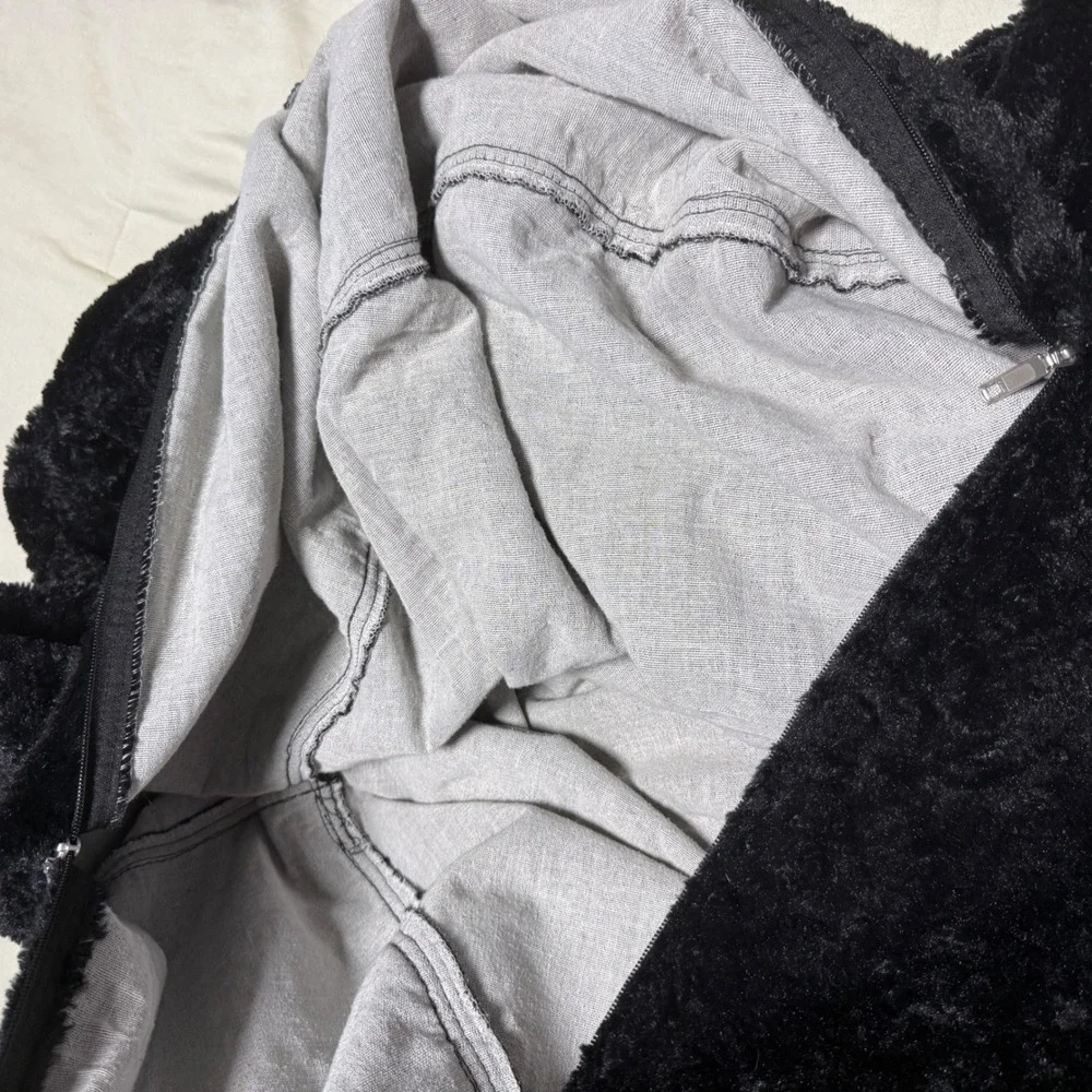 Cordaroy's Full Size Faux Fur Bean Bag Chair Cover Black Plush Soft Replacement